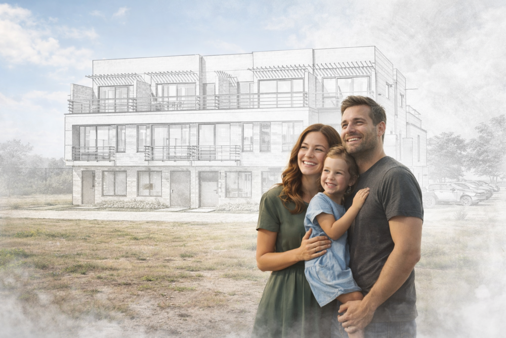 Diseño sugerido de casa moderna, fachada frontal con ventanales de doble altura y dos parqueaderos.